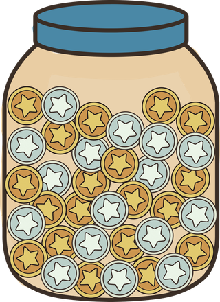 Illustrated jar full of gold and silver tokens