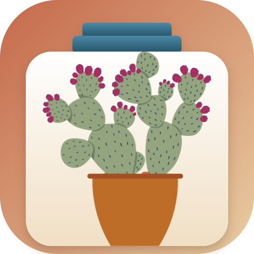 Prickly Jar App icon — a prickly pear cactus blooming in a terracotta pot