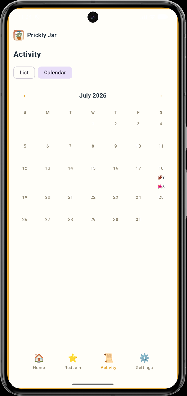 Calendar view of daily token activity