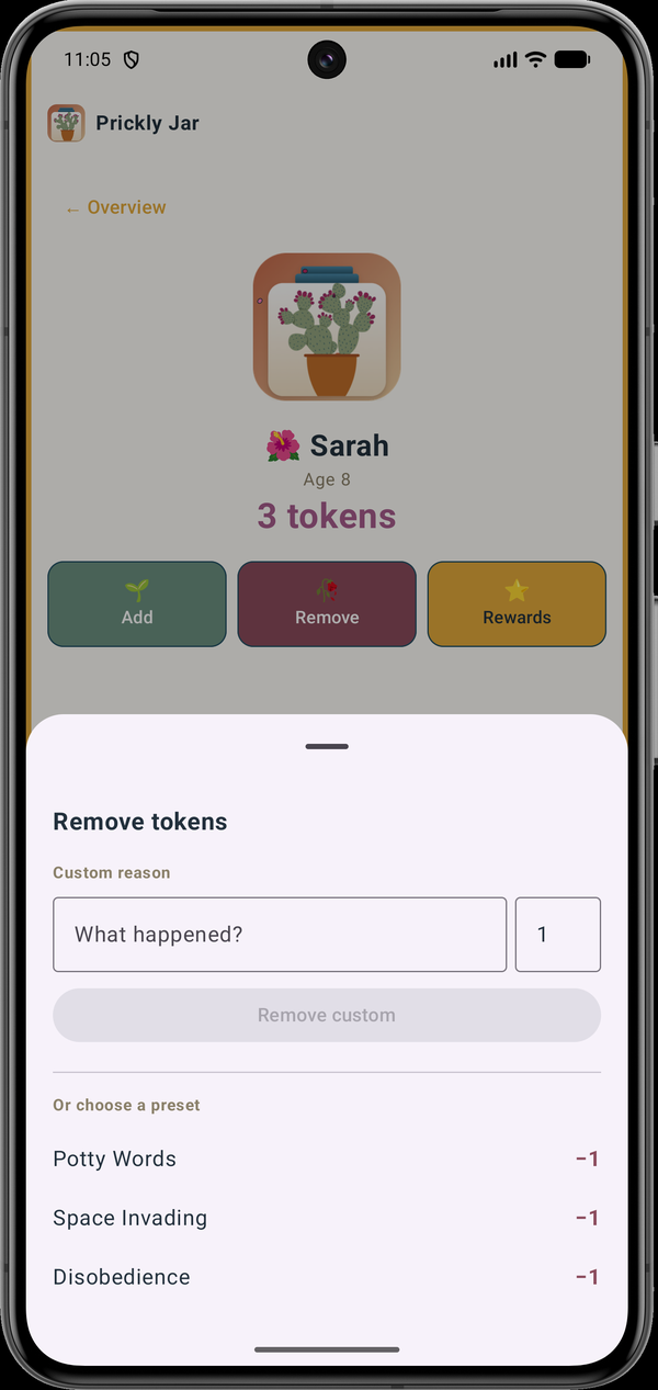 Adding or removing tokens with a custom reason or preset