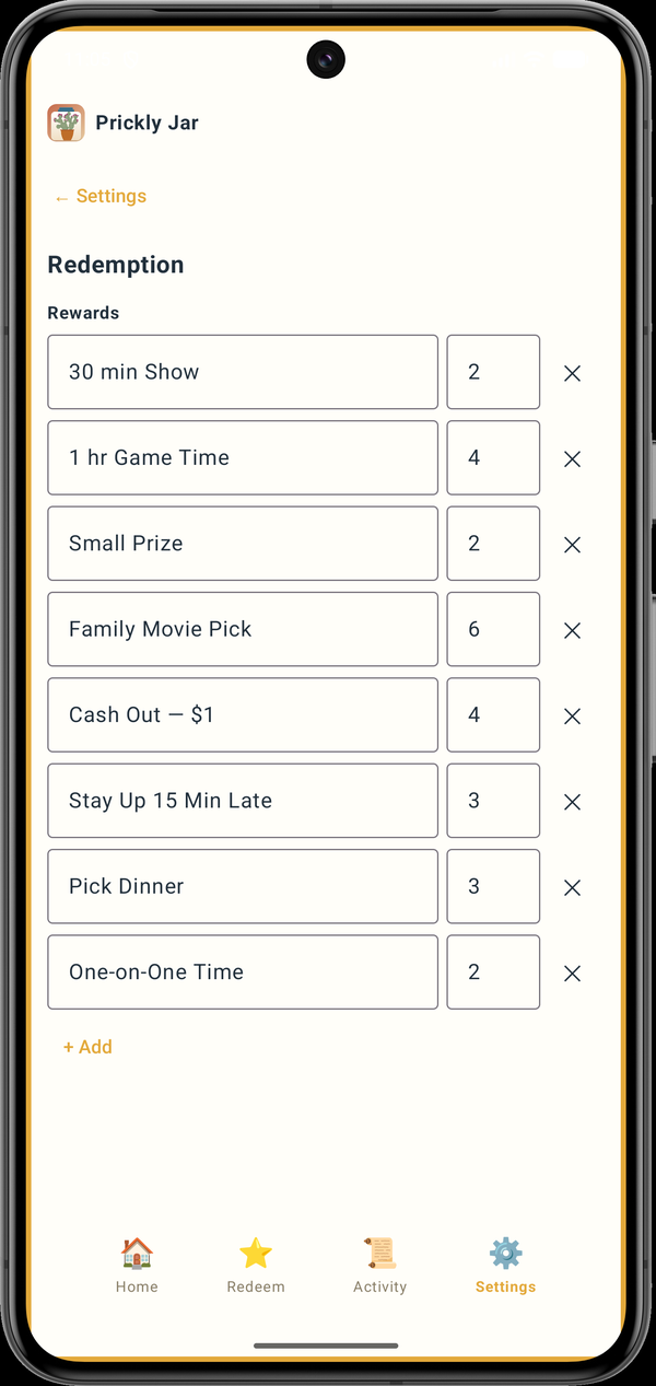 Rewards list with token costs for redemption